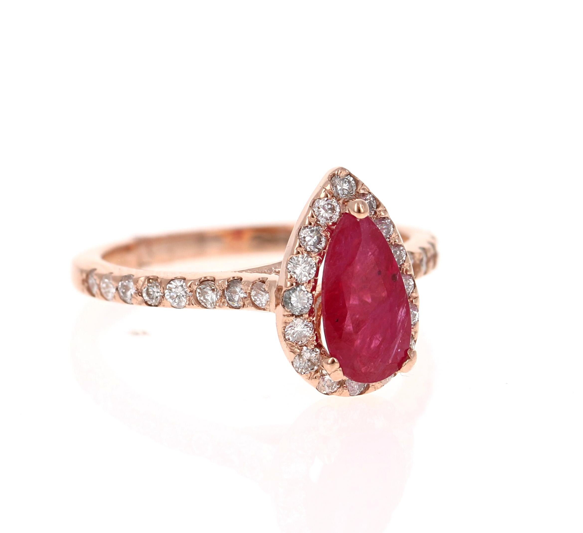 Modern GIA Certified 1.64 Carat Ruby Diamond 14 Karat Rose Gold Bridal Ring