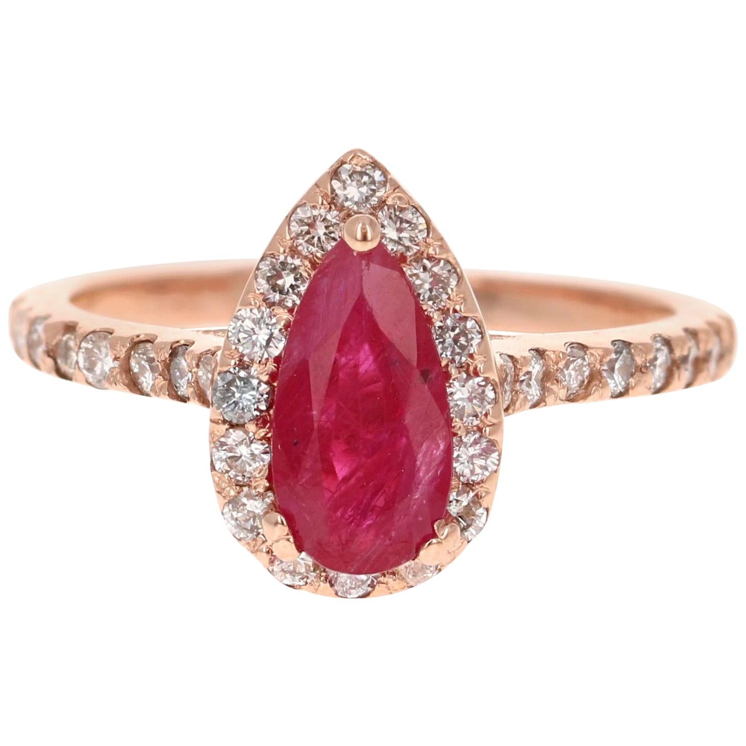 GIA Certified 1.64 Carat Ruby Diamond 14 Karat Rose Gold Bridal Ring