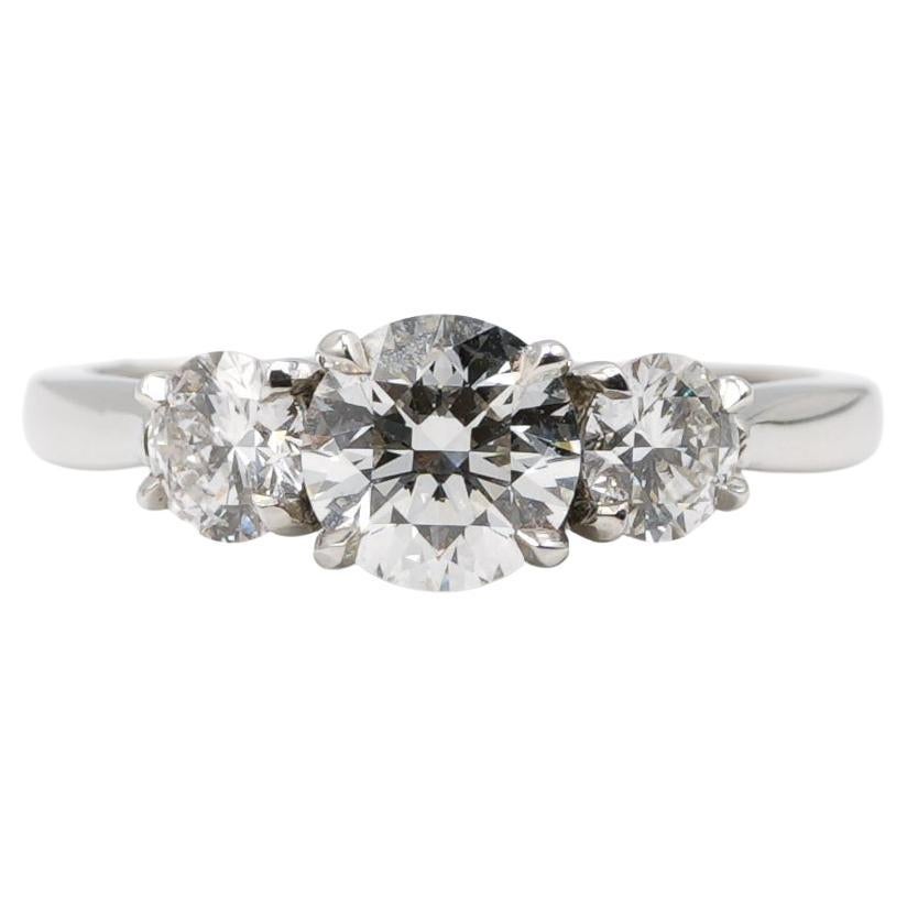 Bague de fiançailles certifiée GIA, poids total de 1,64 carat, trois pierres, diamant rond