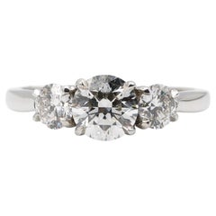 GIA Certified 1.64 Carat Total Weight Three Stone Round Diamond Engagement Ring