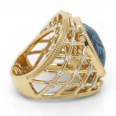 GIA Certified 16.42 Carat Aquamarine and White Diamond Yellow Gold Ring