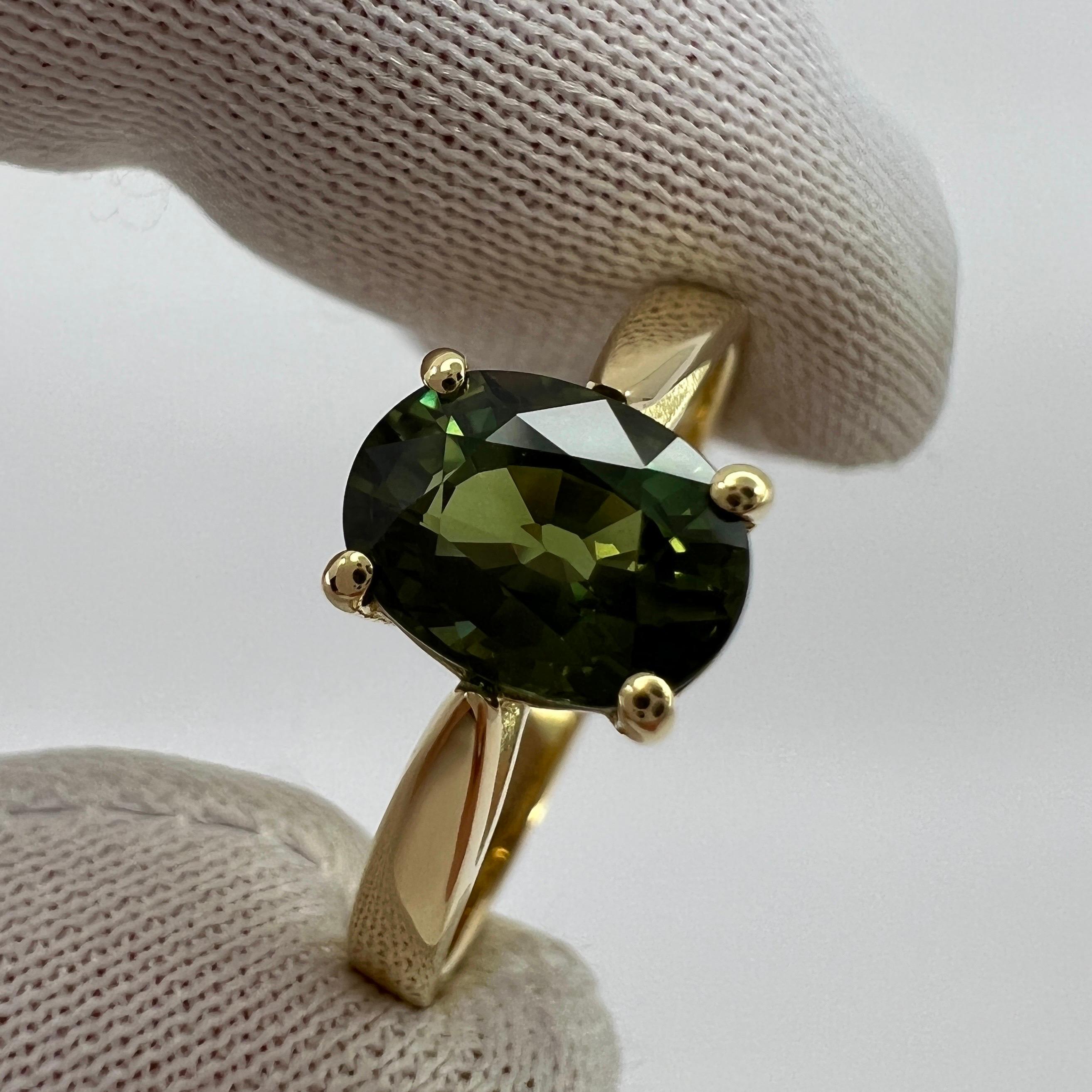 GIA Certified 1.64ct Australian Green Sapphire 18k Yellow Gold Solitaire Ring 2