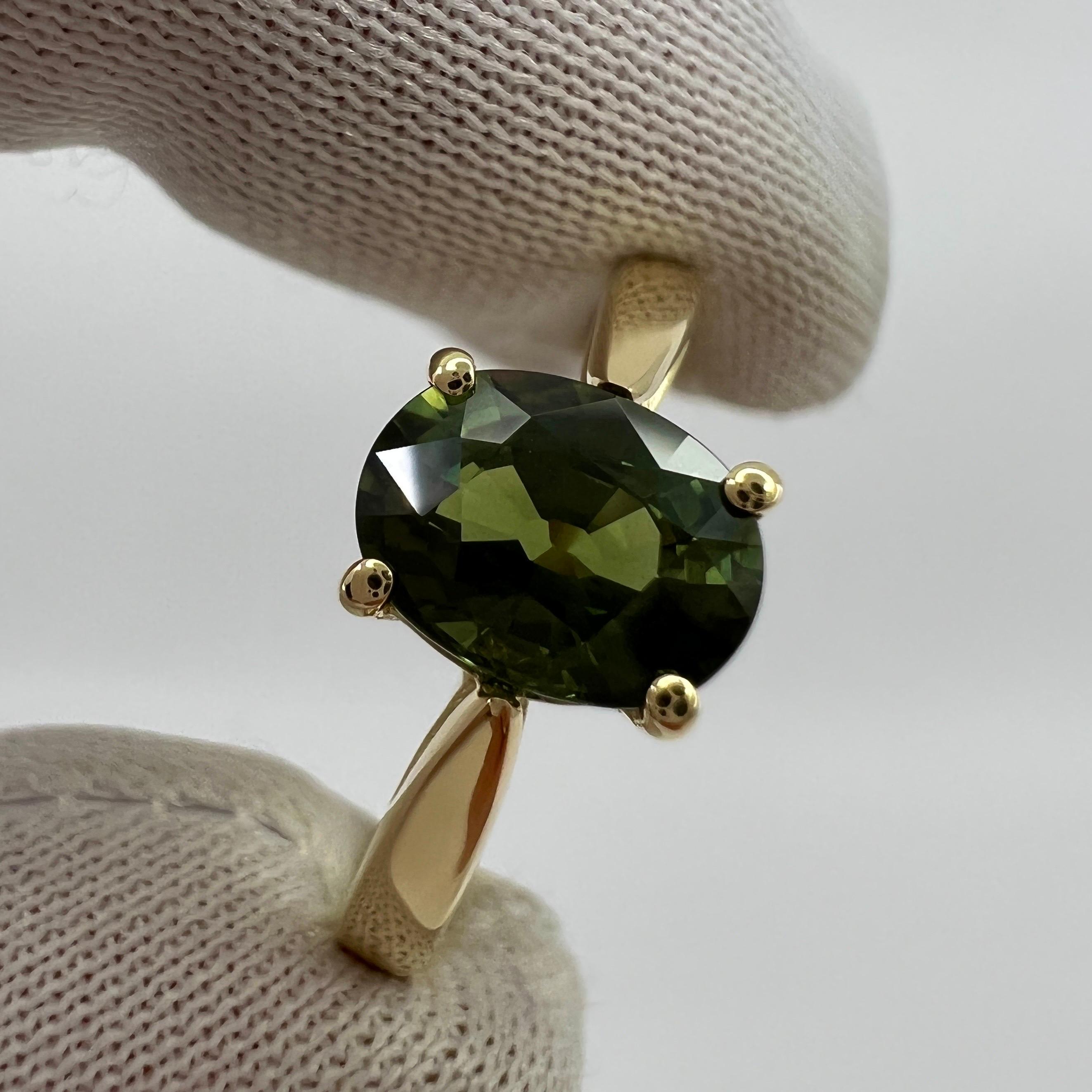 GIA Certified 1.64ct Australian Green Sapphire 18k Yellow Gold Solitaire Ring 3