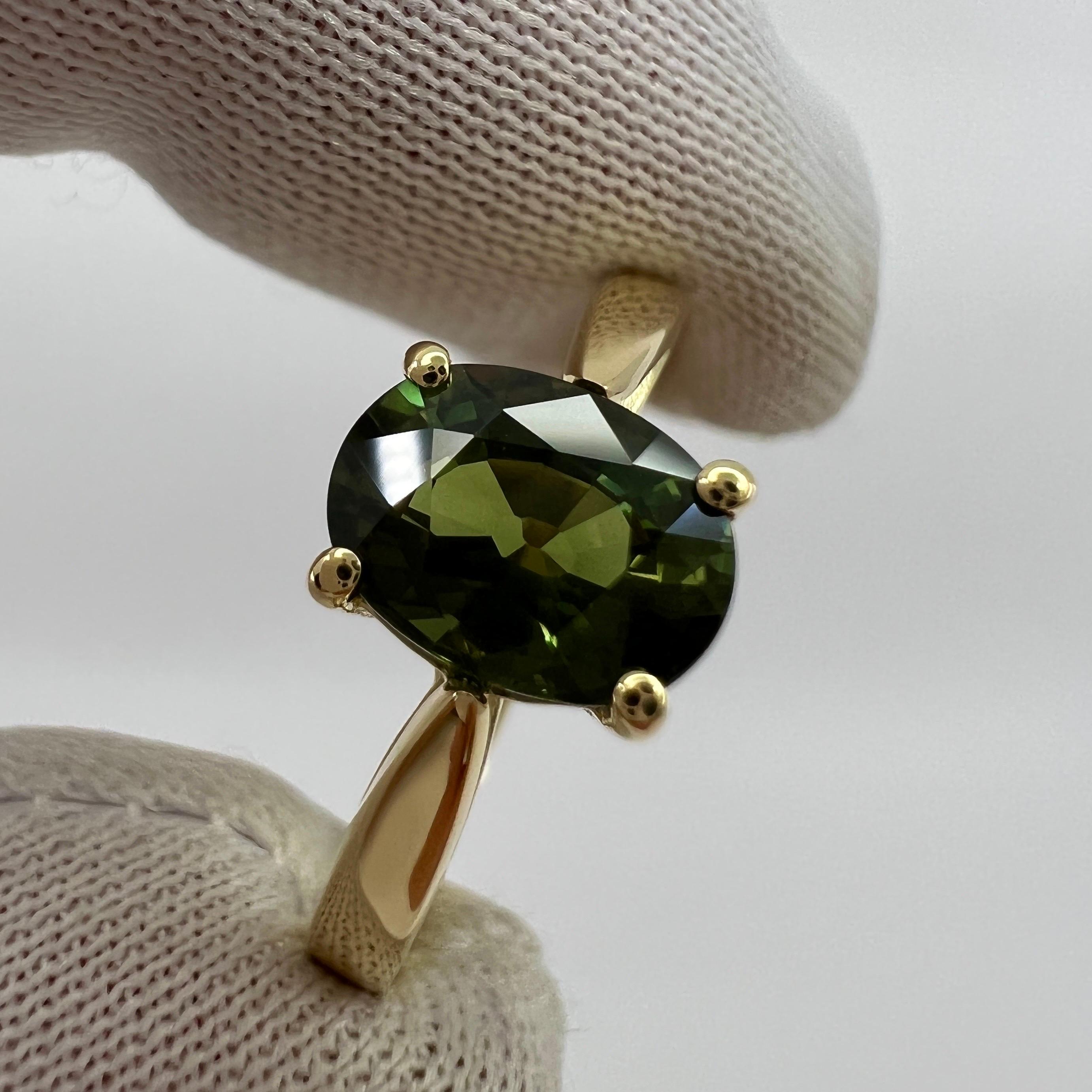 GIA Certified 1.64ct Australian Green Sapphire 18k Yellow Gold Solitaire Ring 4