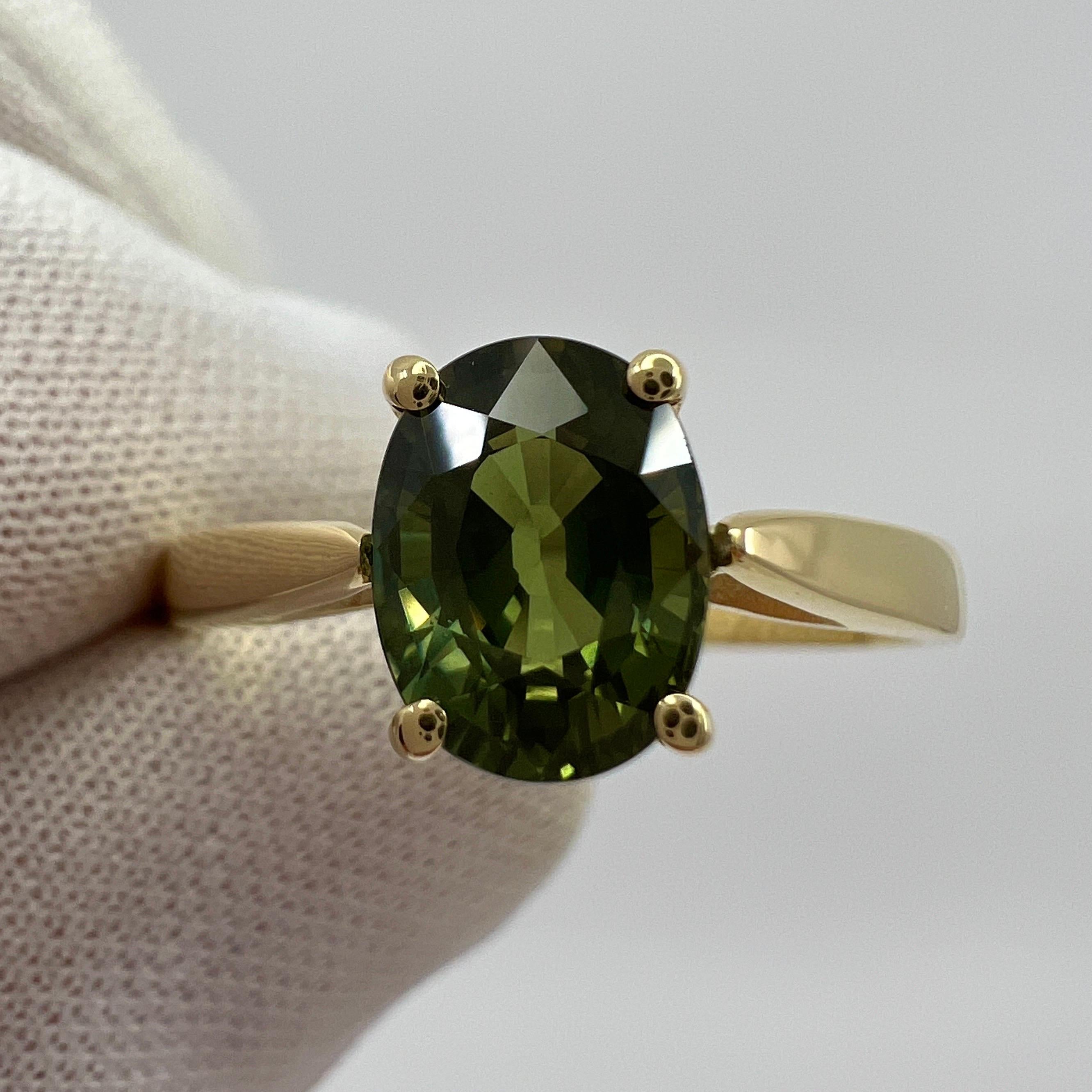 GIA Certified 1.64ct Australian Green Sapphire 18k Yellow Gold Solitaire Ring 1