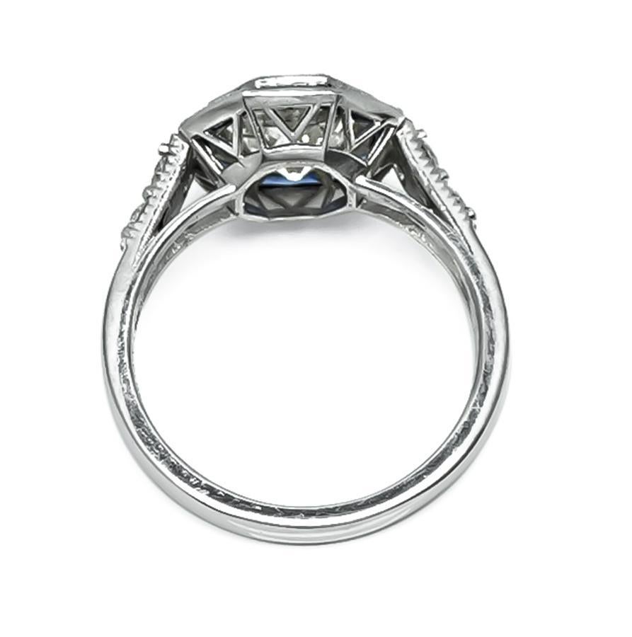 Old European Cut GIA Certified 1.64ct Diamond Sapphire Engagement Ring