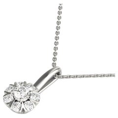 GIA Certified 1.64ct Round Diamond Daisy Halo White Gold Pendant Necklace