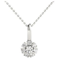 GIA Certified 1.64ct Round Diamond Daisy Halo White Gold Pendant Necklace