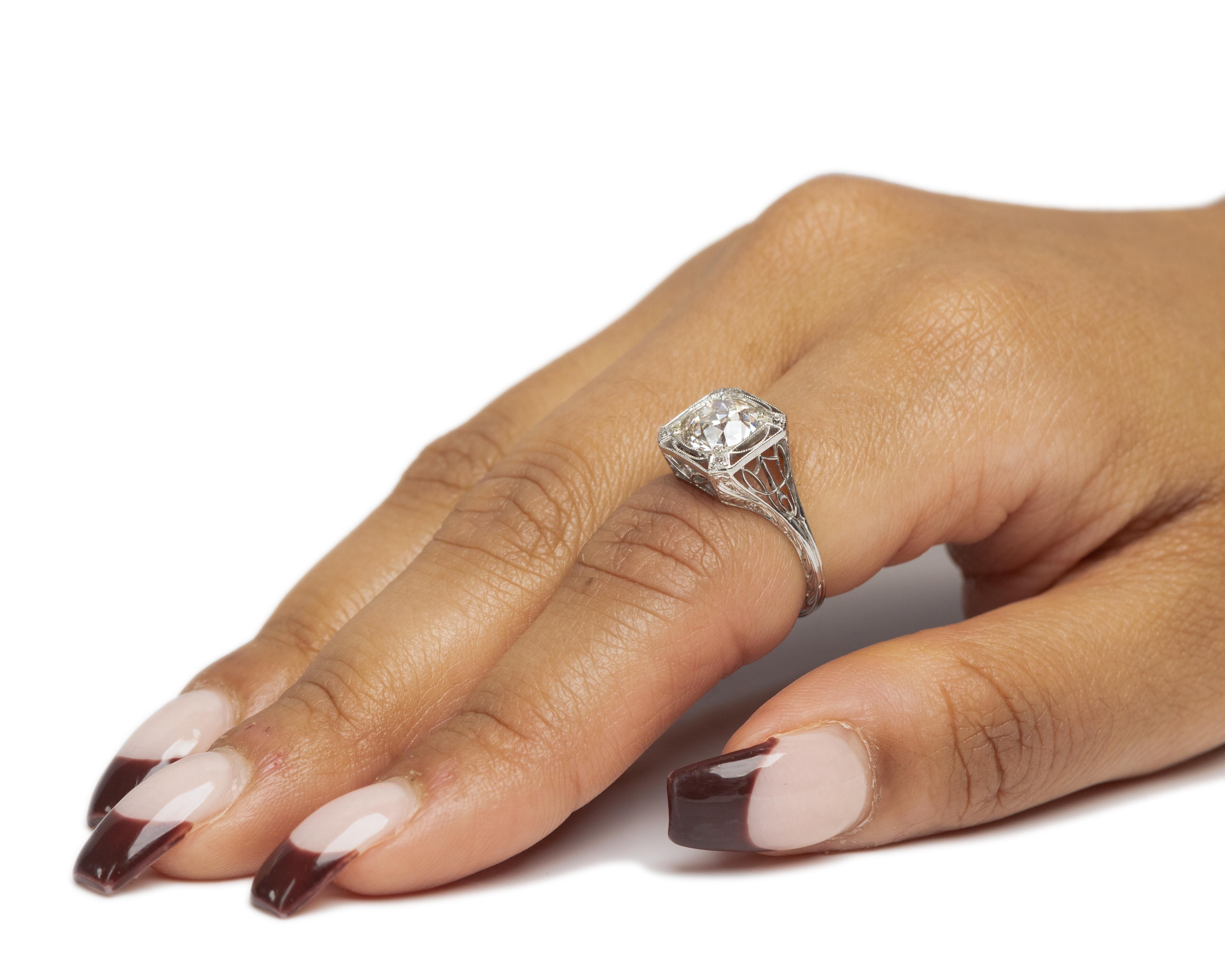GIA Certified 1.65 Carat Art Deco Diamond Platinum Engagement Ring 1