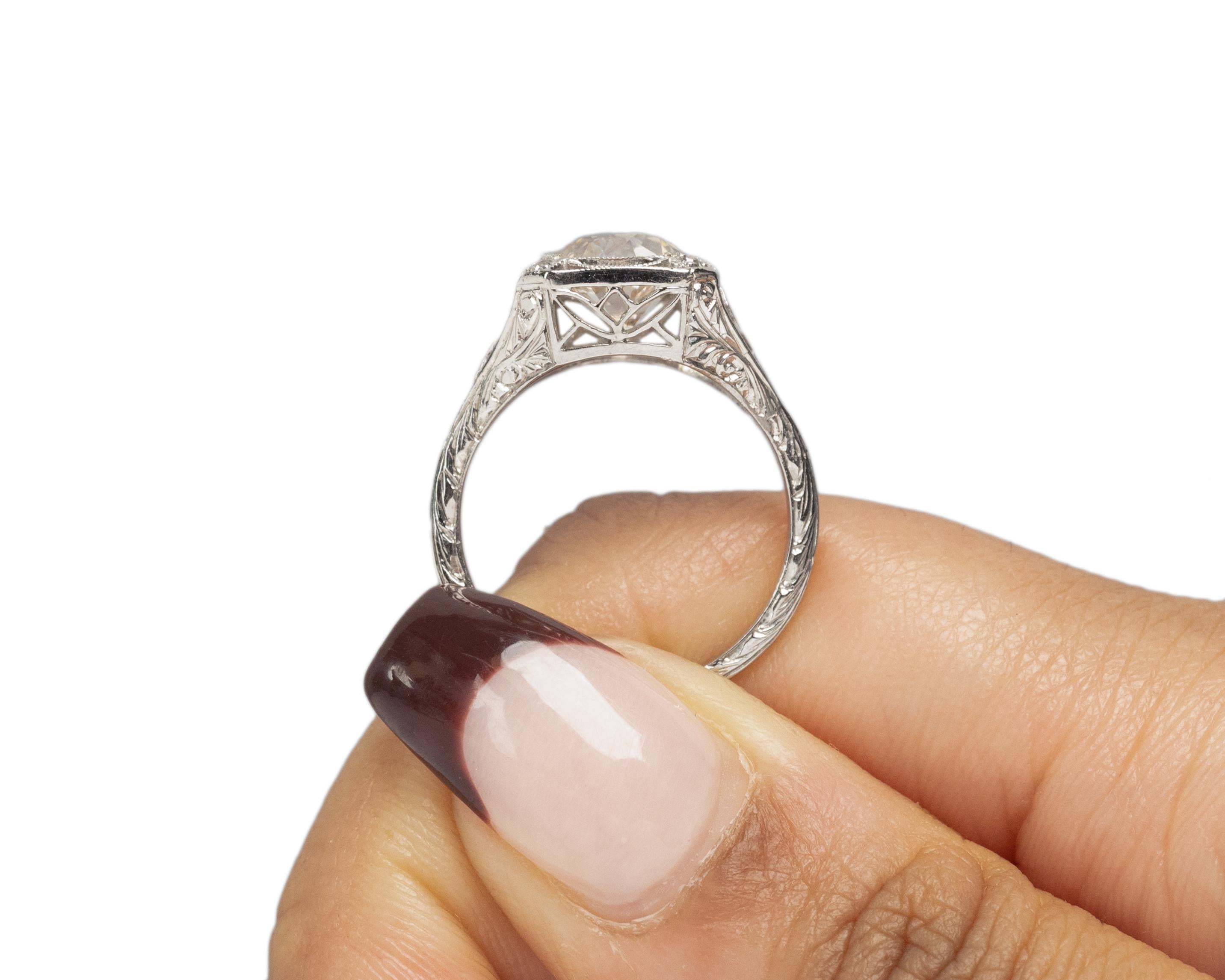 GIA Certified 1.65 Carat Art Deco Diamond Platinum Engagement Ring 2