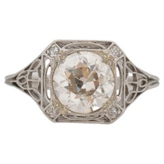 GIA Certified 1.65 Carat Art Deco Diamond Platinum Engagement Ring
