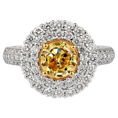 GIA-zertifizierter 1,65 Karat intensiv gelber Fancy-Diamant-Doppel Halo-Ring mit Fancy-Halo