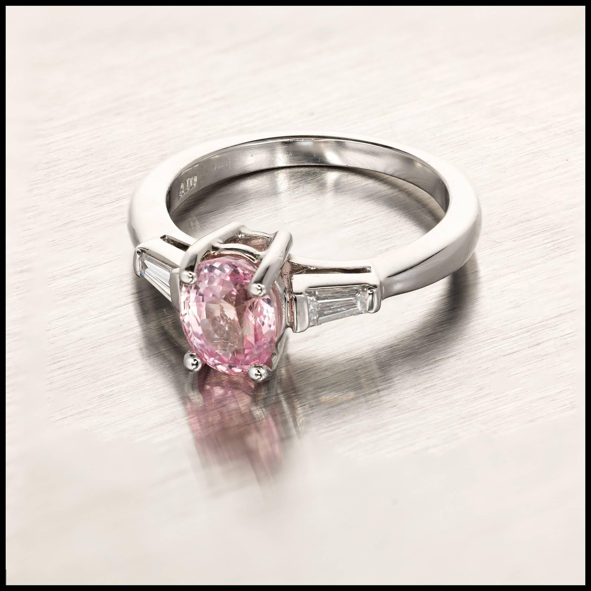 Oval Cut GIA Certified 1.65 Carat Natural Pink Sapphire Diamond Platinum Engagement Ring