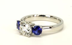 GIA Certified 1.65 Carats Old European Cut Diamond and Sapphires Ring
