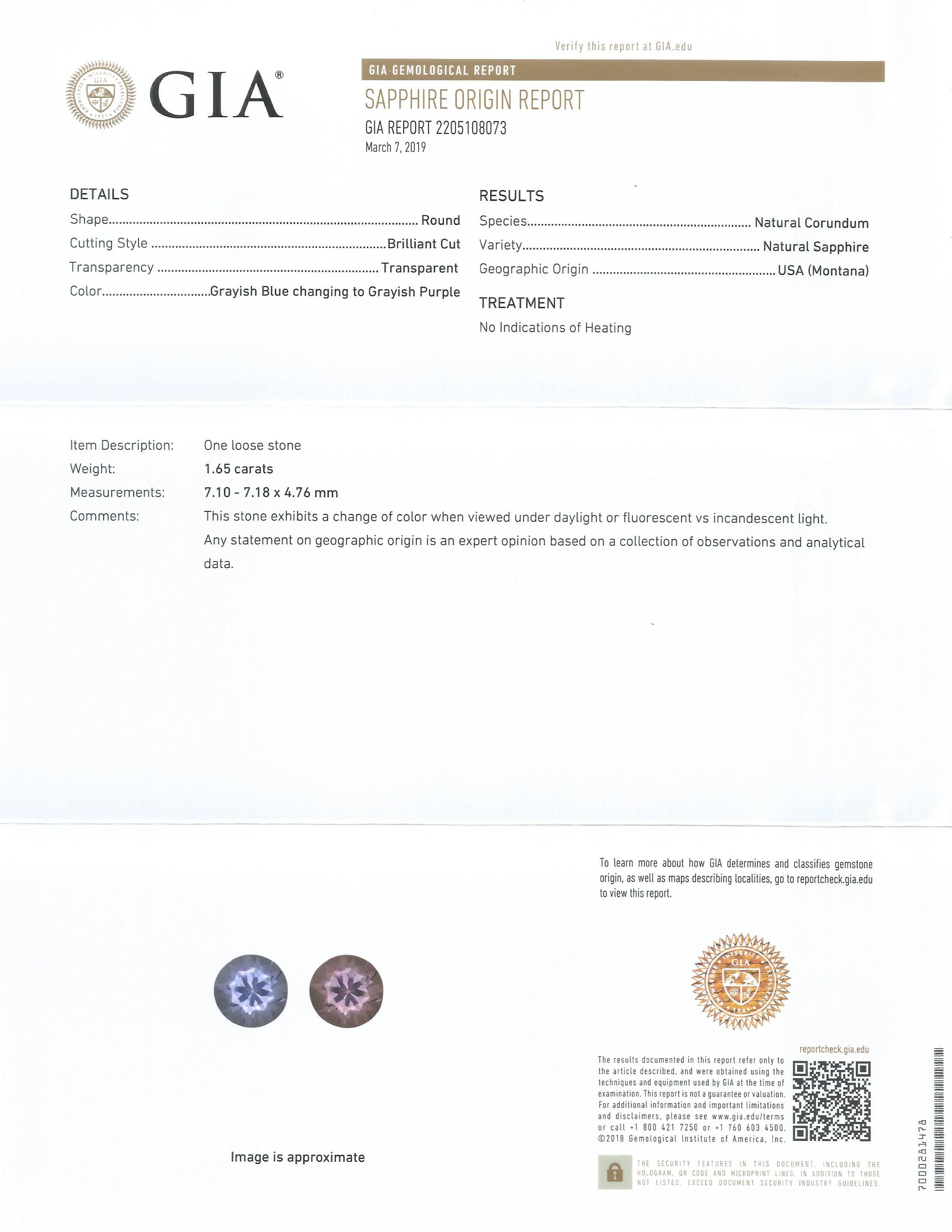 Certifié GIA, 1.65 ct. Rare bague saphir du Montana non chauffé et diamants Pour femmes en vente