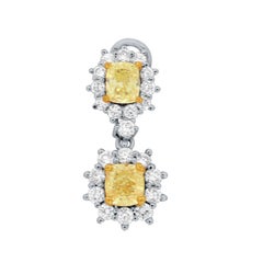 GIA Certified 1.65 Yellow Diamond 18k White & 22k Yellow  Gold Drop Halo Earring