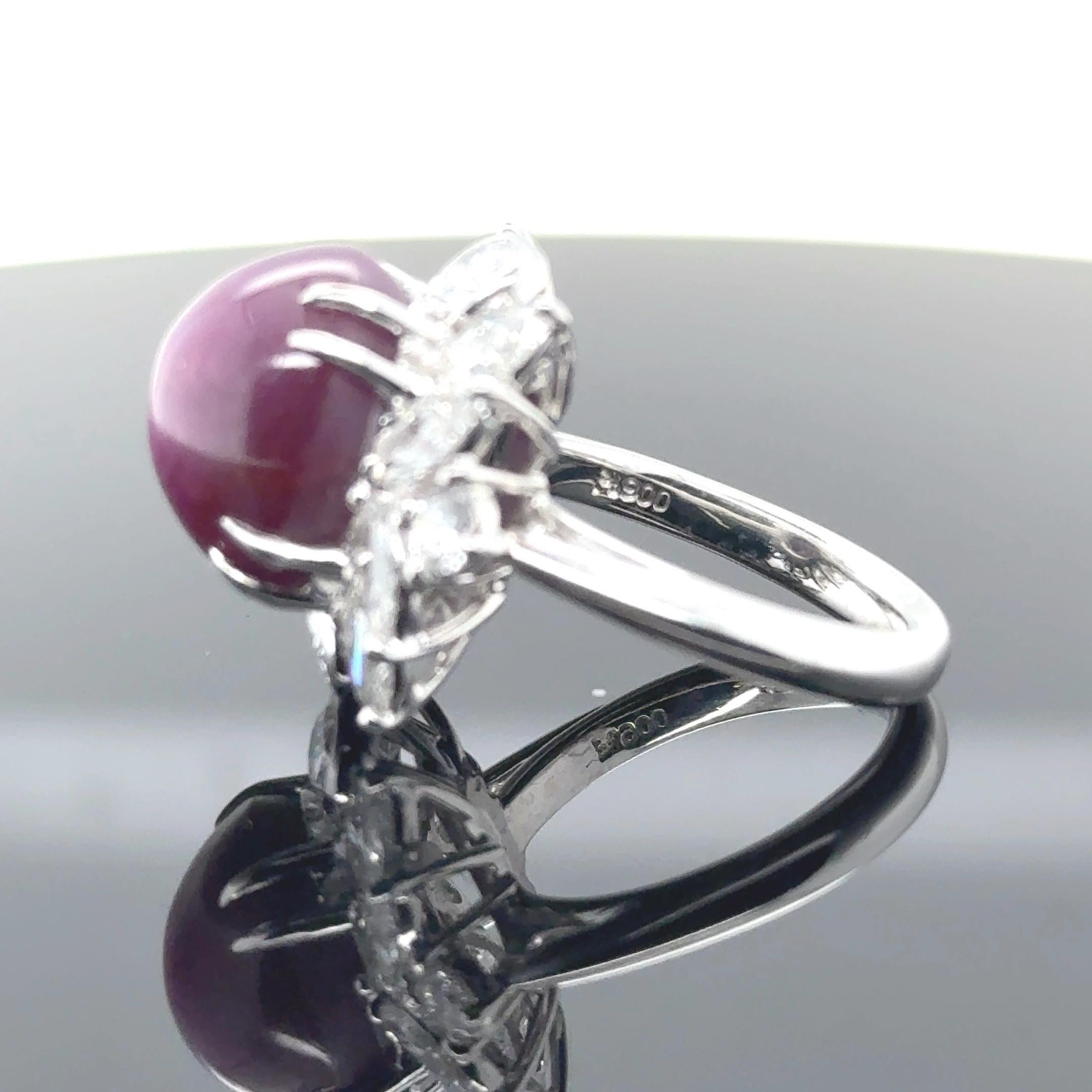 GIA-zertifizierter 16,52 Karat unerhitzter Stern-Rubin- und Diamantring (Cabochon) im Angebot