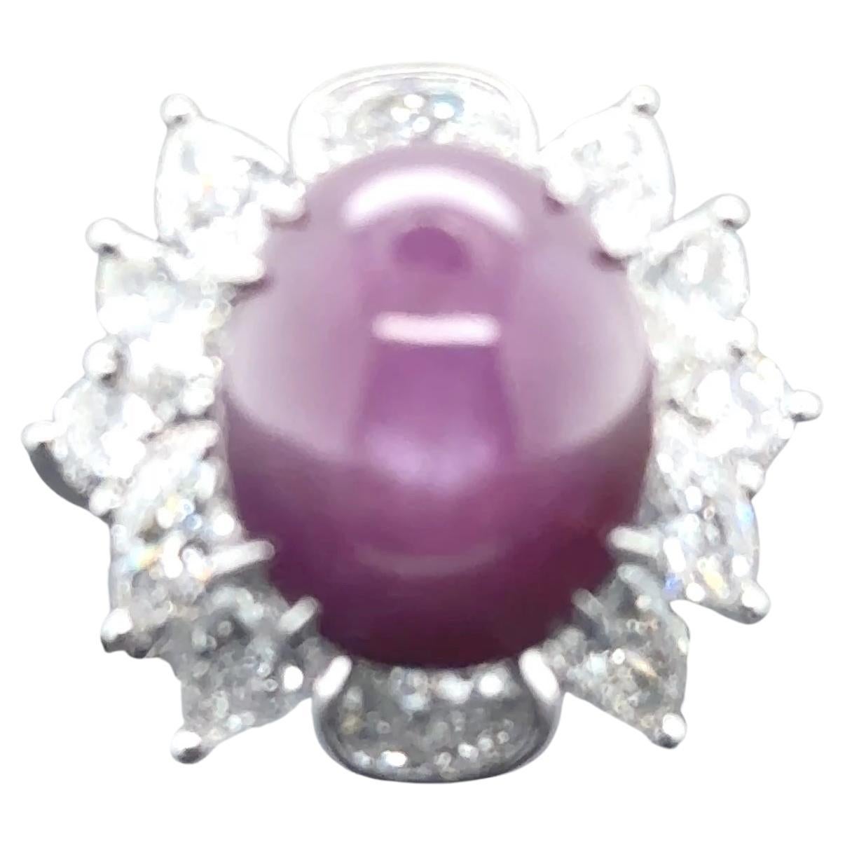 Anillo de diamantes y rubí estrella sin calentar certificado por GIA de 16,52 quilates