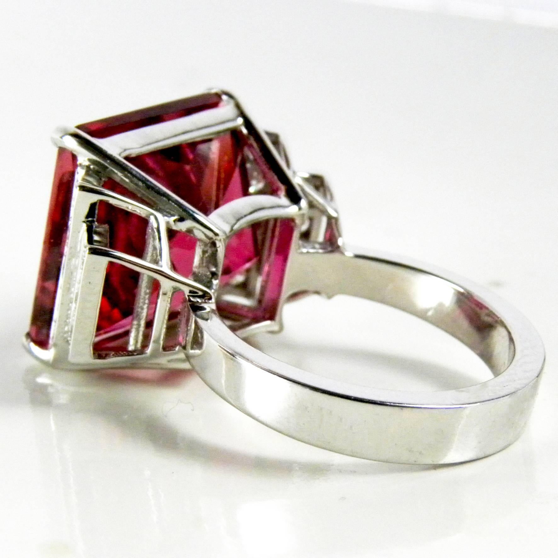 Women's GIA Certified 16.54 Carat Octagonal Cut Pink Tourmaline Diamond Cocktail Ring