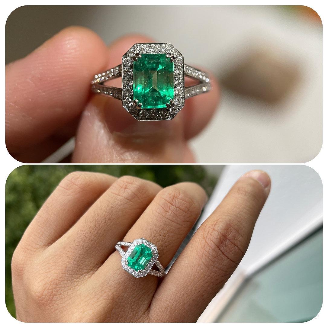Art Deco GIA certified 1.65Ct Colombia Emerald Ring For Sale