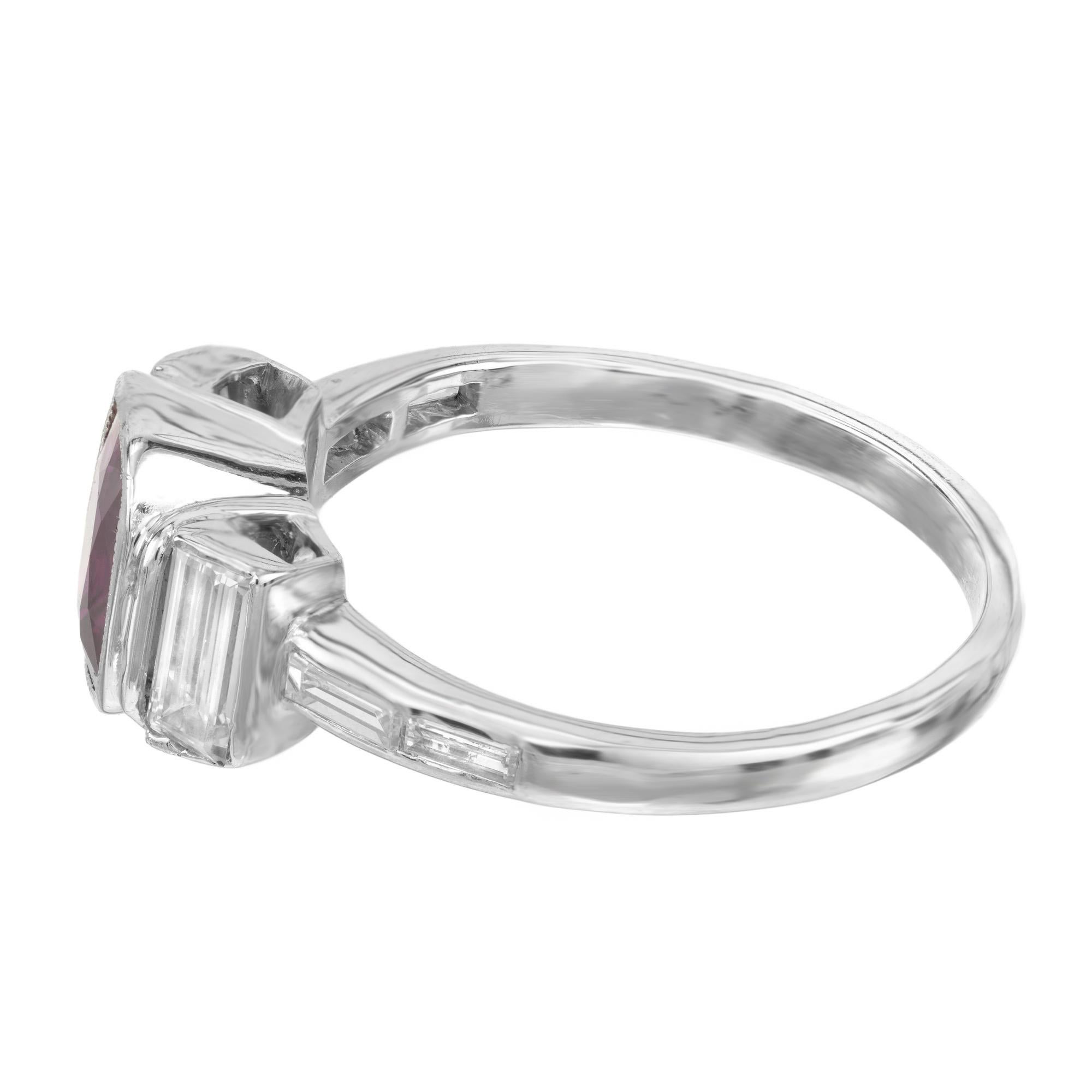 Women's GIA Certified 1.66 Carat Art Deco Ruby White Diamond Platinum Engagement Ring For Sale