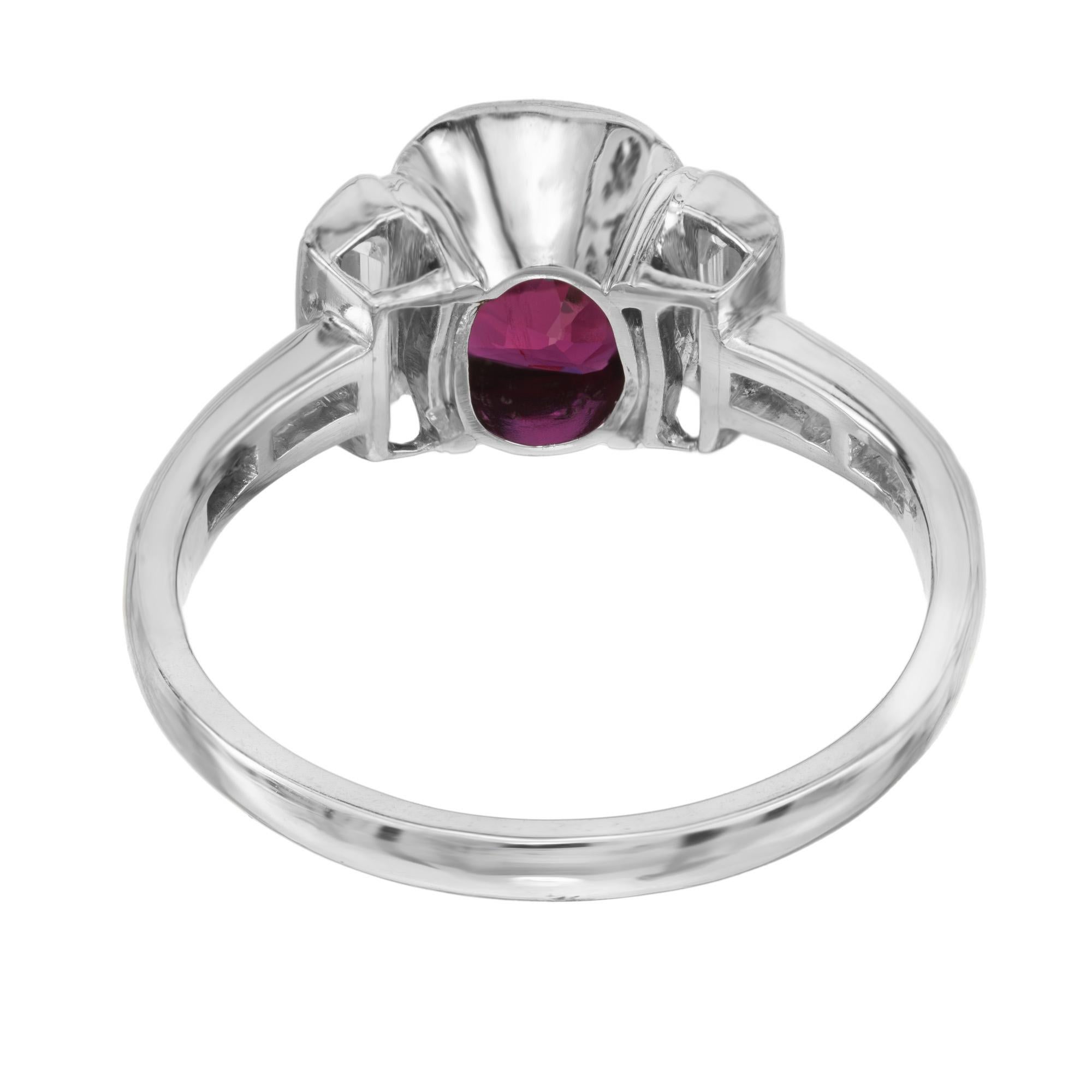 GIA Certified 1.66 Carat Art Deco Ruby White Diamond Platinum Engagement Ring For Sale 1