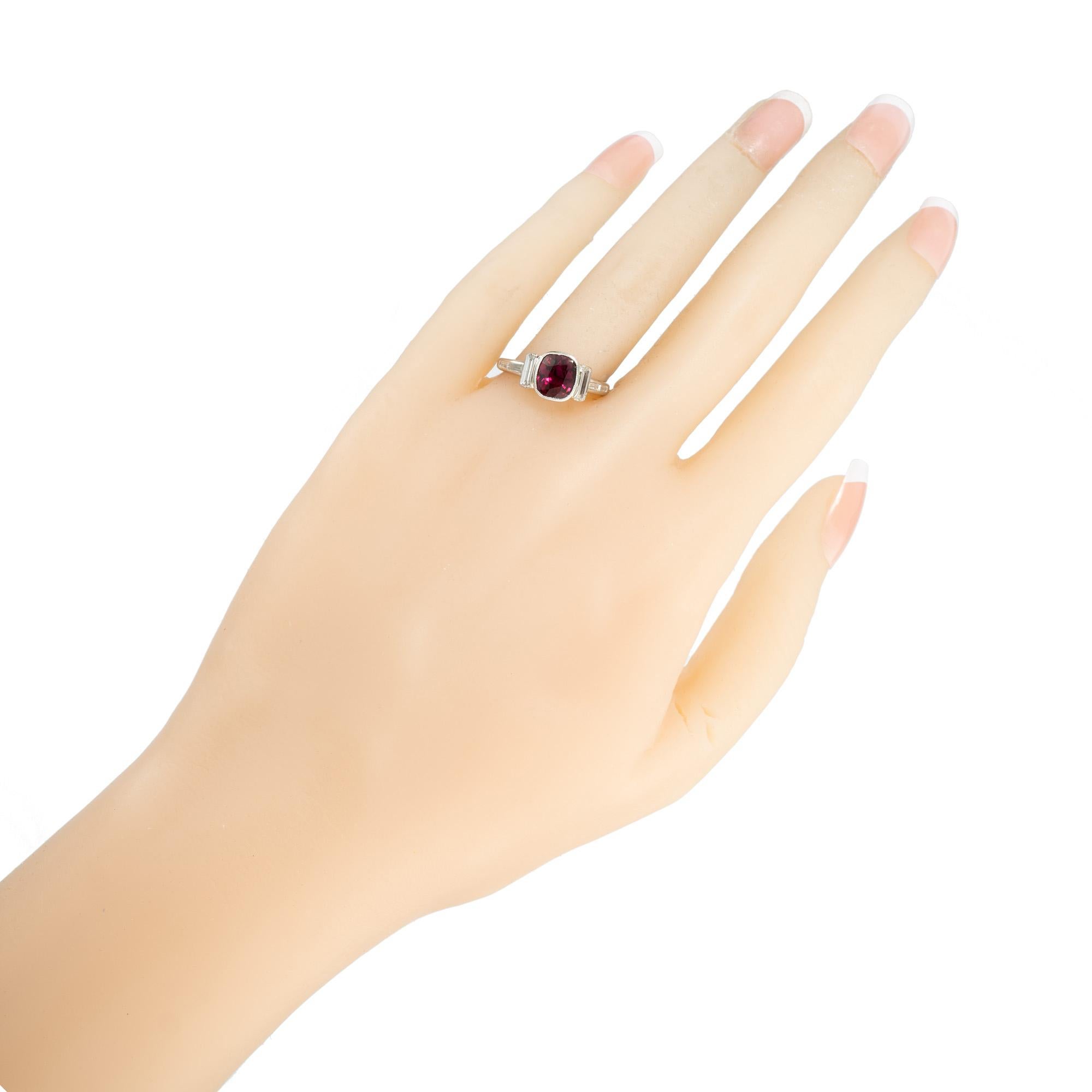 GIA Certified 1.66 Carat Art Deco Ruby White Diamond Platinum Engagement Ring For Sale 2