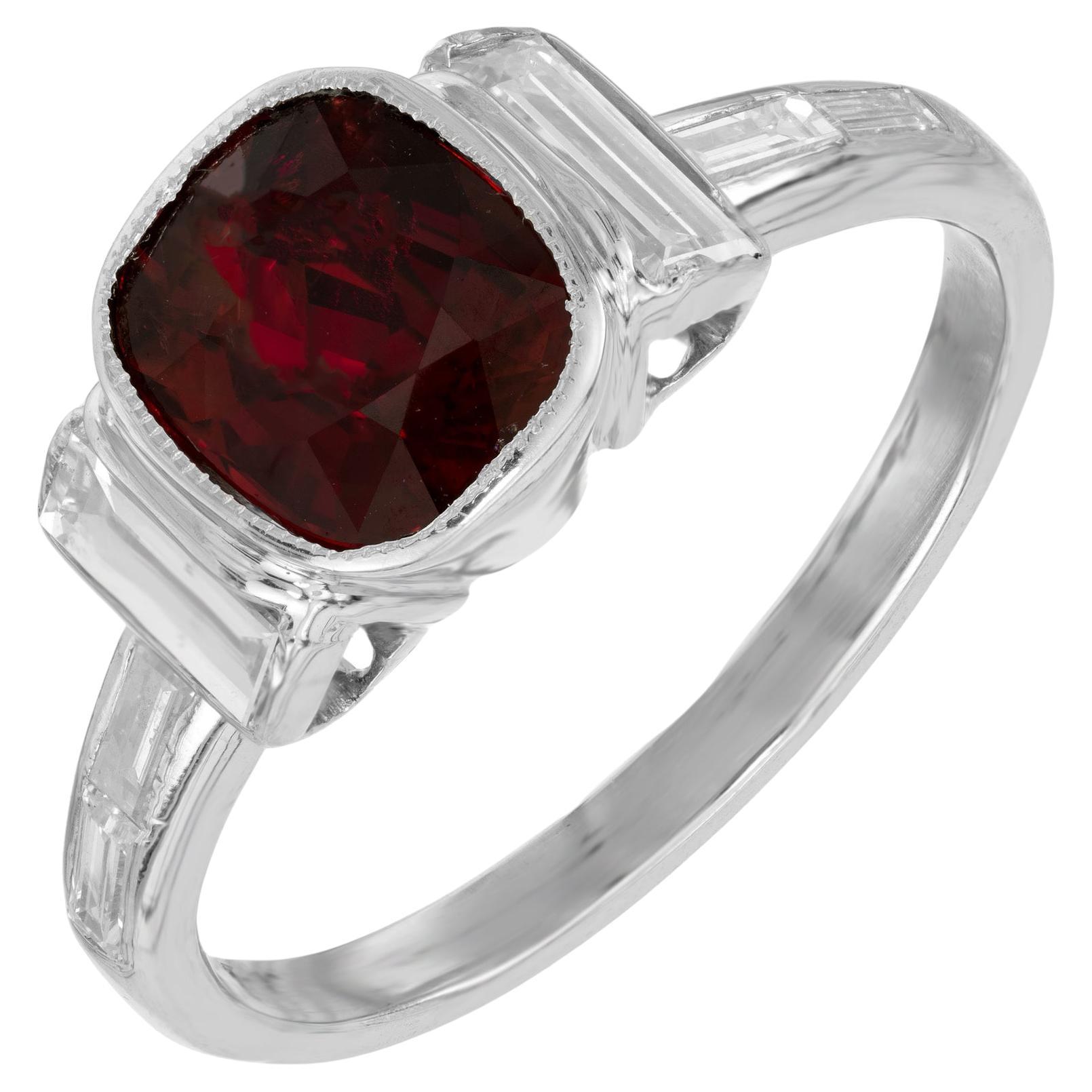 GIA Certified 1.66 Carat Art Deco Ruby White Diamond Platinum Engagement Ring