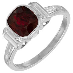 Anello di fidanzamento in platino con diamante bianco e rubino Art Deco da 1,66 carati certificato GIA