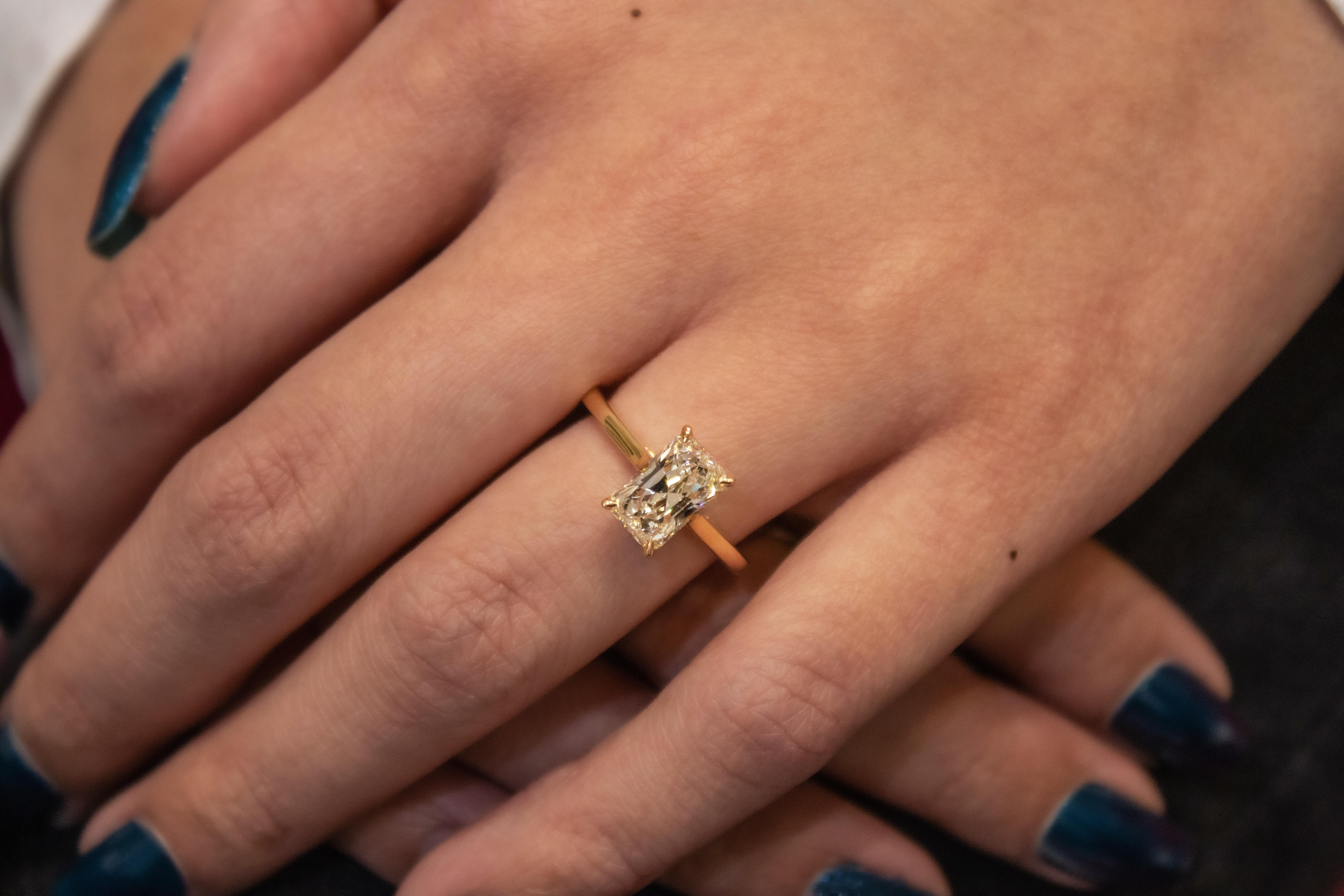 elongated radiant cut engagement rings