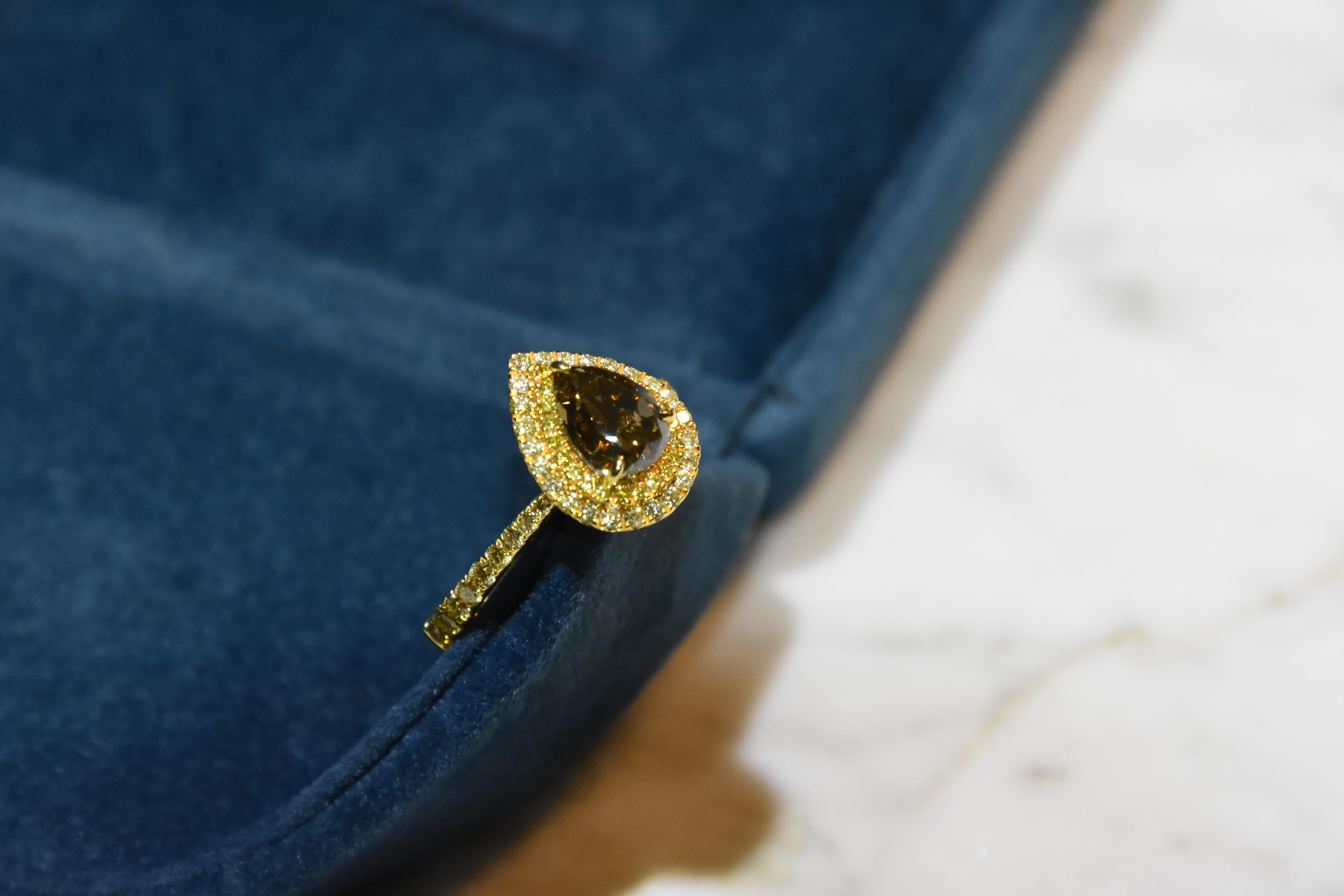 Women's GIA Certified 1.66 Carat Fancy Dark Yellowish Brown Diamond Ring For Sale