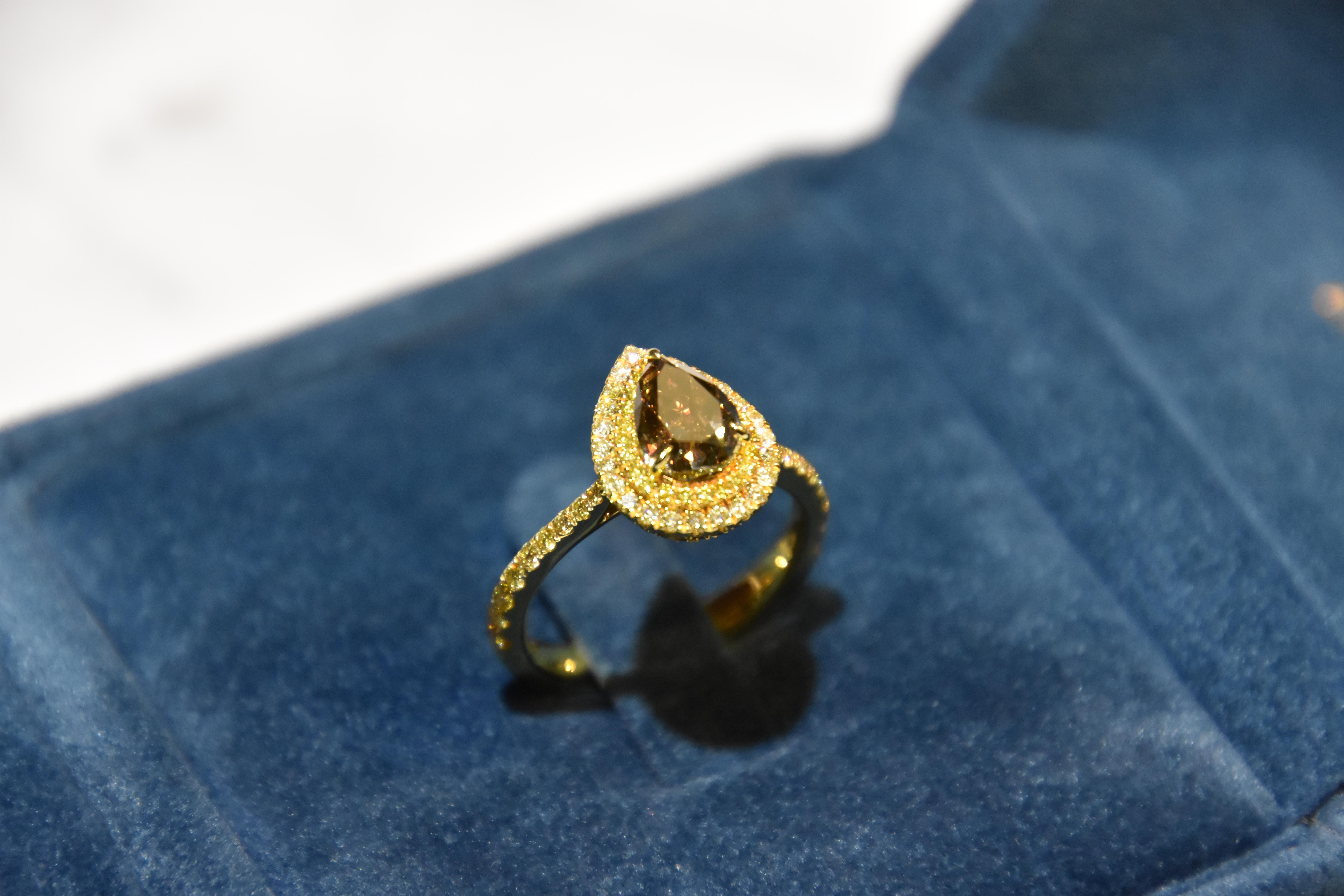 GIA Certified 1.66 Carat Fancy Dark Yellowish Brown Diamond Ring For Sale 1
