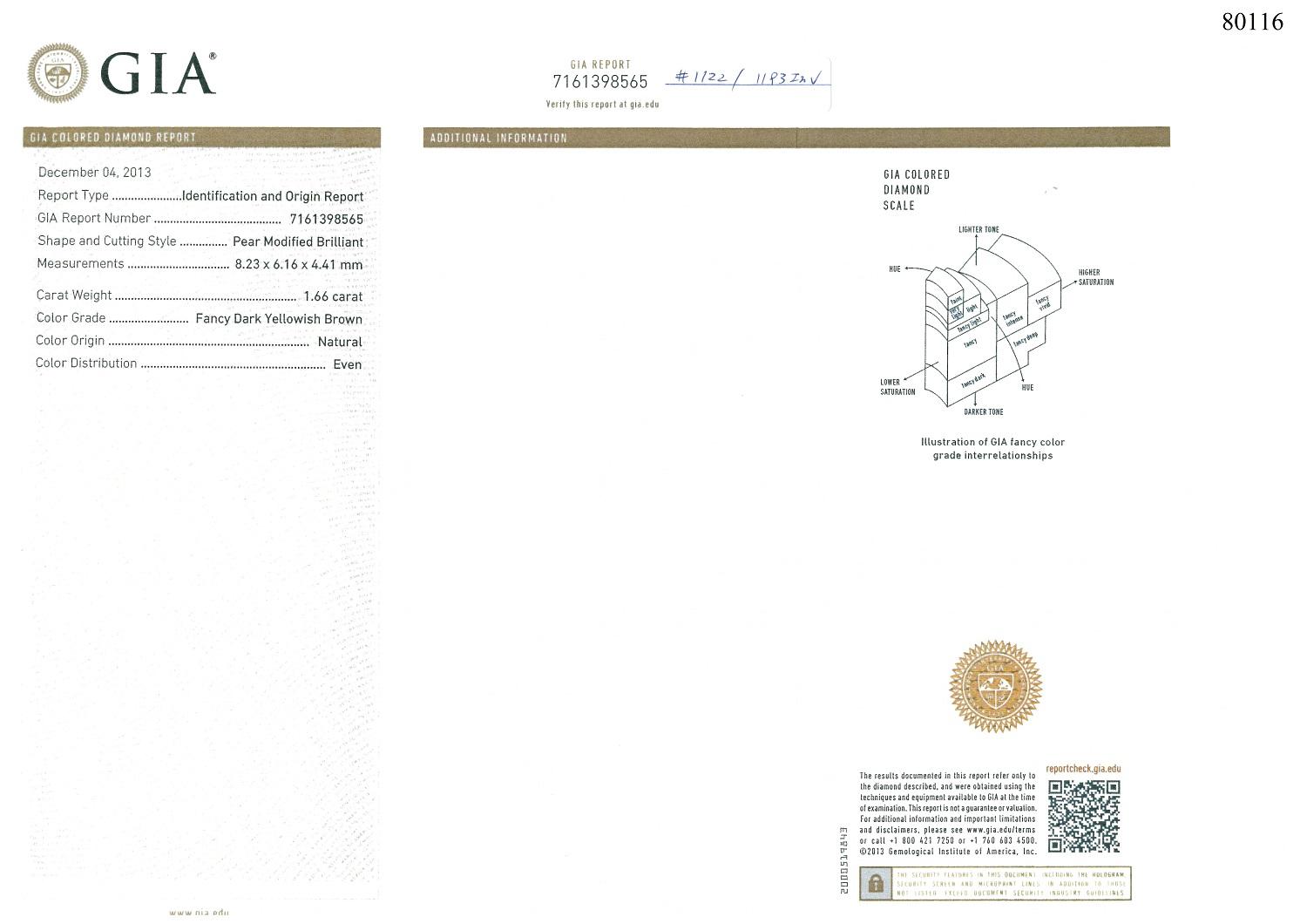 GIA Certified 1.66 Carat Fancy Dark Yellowish Brown Diamond Ring For Sale 5