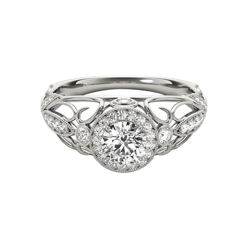 Bague à diamants certifiée GIA de 1,66 carat en forme de halo rond et de ruban déroulant