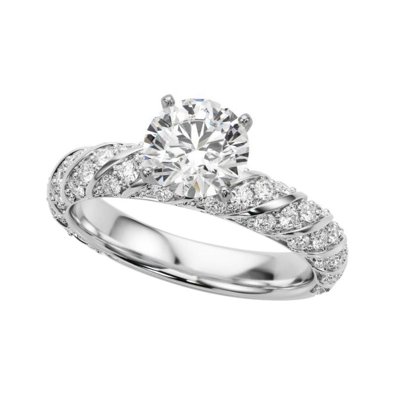 GIA Certified 1.66 Carat Round Twisted Braid Pave Band Diamond Ring