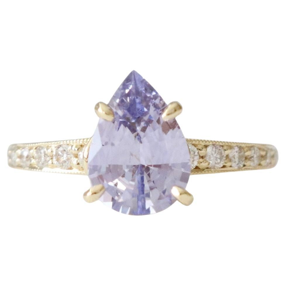 GIA Certified 1.66 Carats Natural Pear Shaped Lavender Sapphire Engagement Ring 