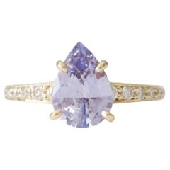 Used GIA Certified 1.66 Carats Natural Pear Shaped Lavender Sapphire Engagement Ring 