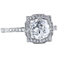 GIA Certified 1.66 ct H/SI2 Old European Cut Diamond Halo Platinum Art Deco Ring