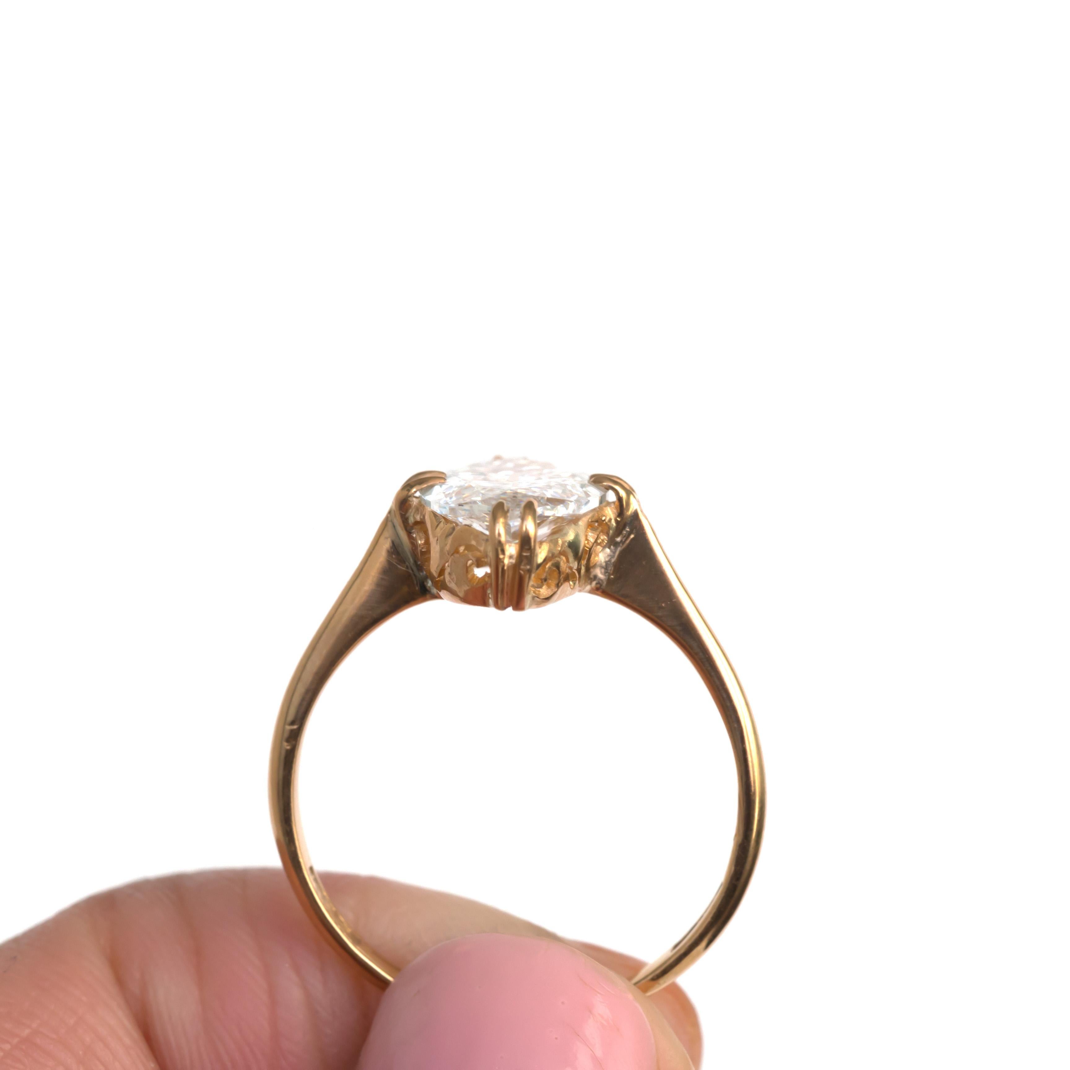 GIA Certified 1.66 Marquise Diamond Yellow Gold Engagement Ring In Good Condition For Sale In Atlanta, GA