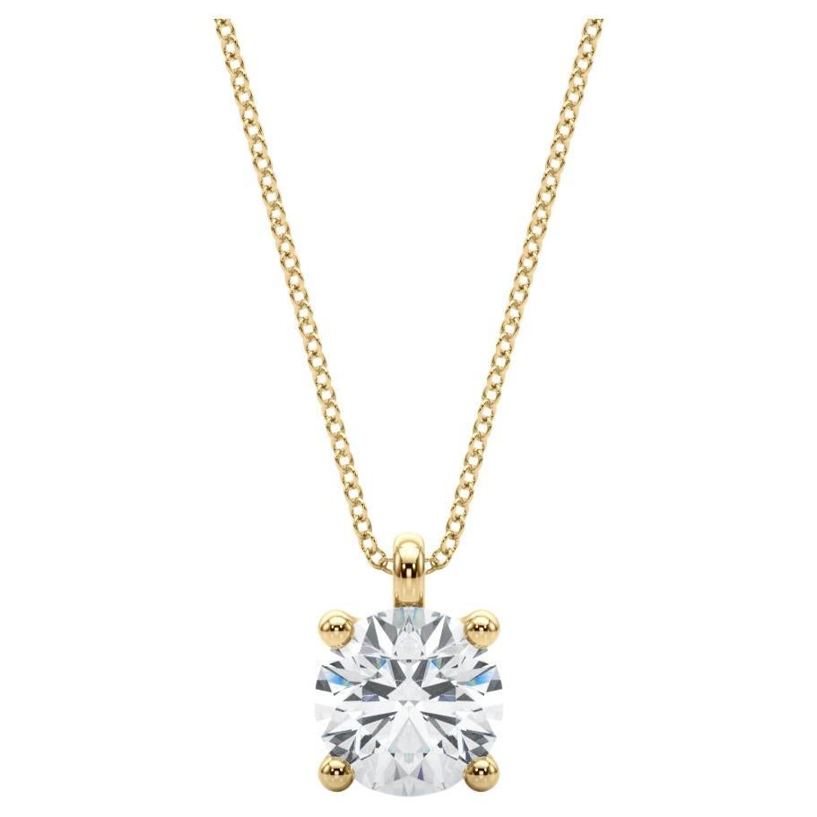 GIA Certified 1.66 Round Diamond Solitaire Yellow Gold Pendant Necklace