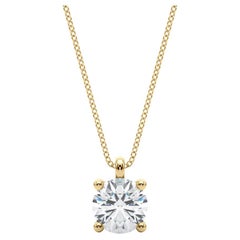 GIA Certified 1.66 Round Diamond Solitaire Yellow Gold Pendant Necklace