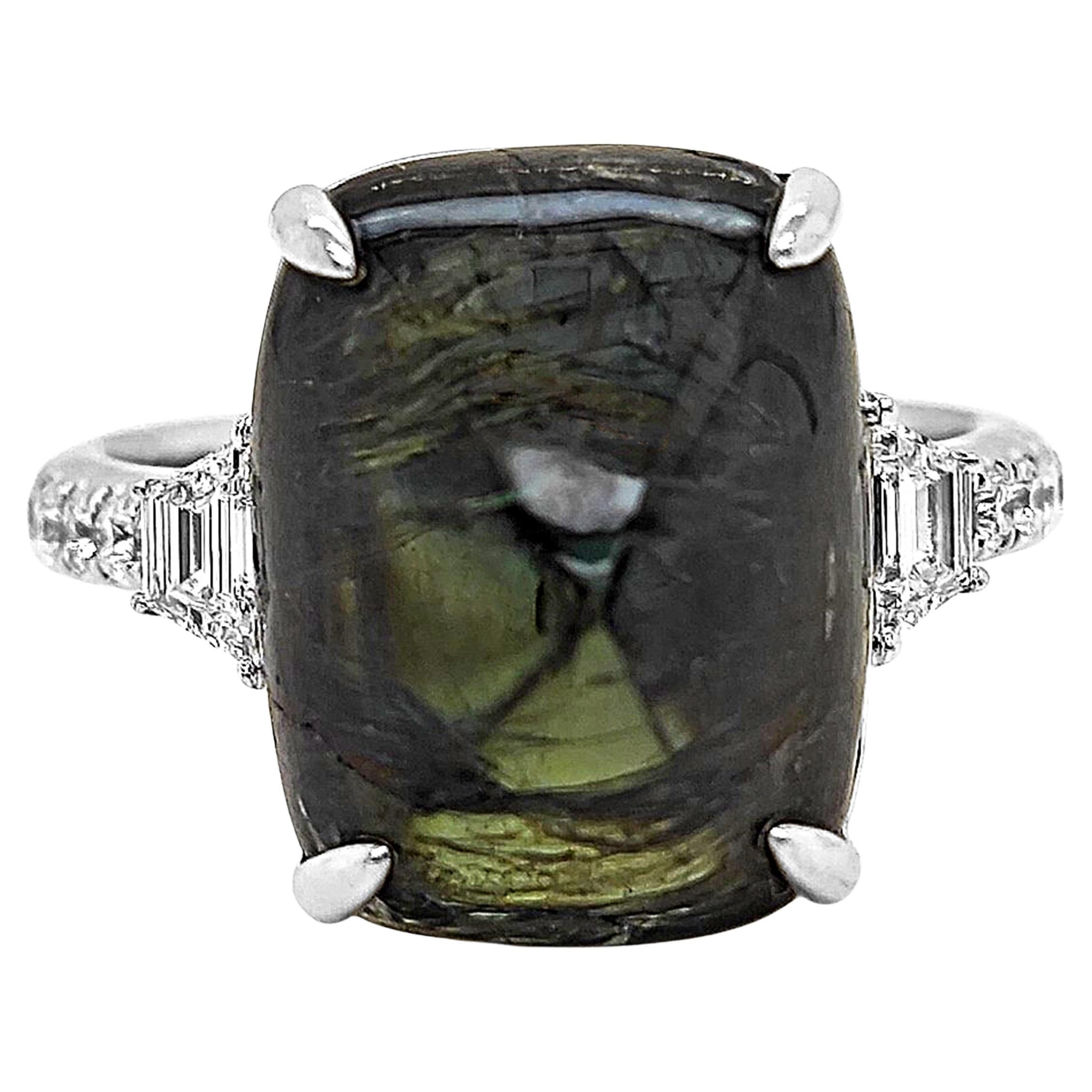 GIA Certified 16.63 Carat Sapphire and Fancy Diamond White Gold Ring
