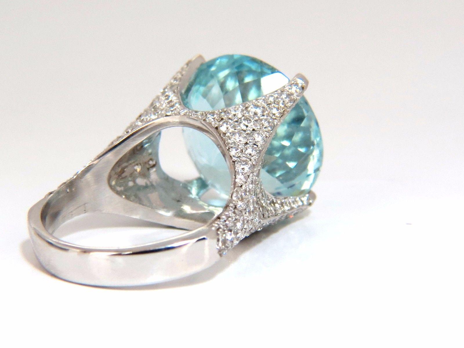 Round Cut GIA Certified 16.65ct Natural Aquamarine & diamonds ring Raised Crown 18kt