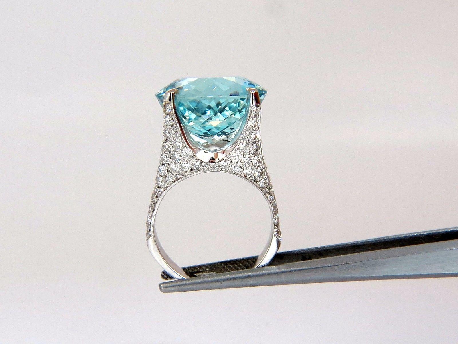 Women's or Men's GIA Certified 16.65ct Natural Aquamarine & diamonds ring Raised Crown 18kt