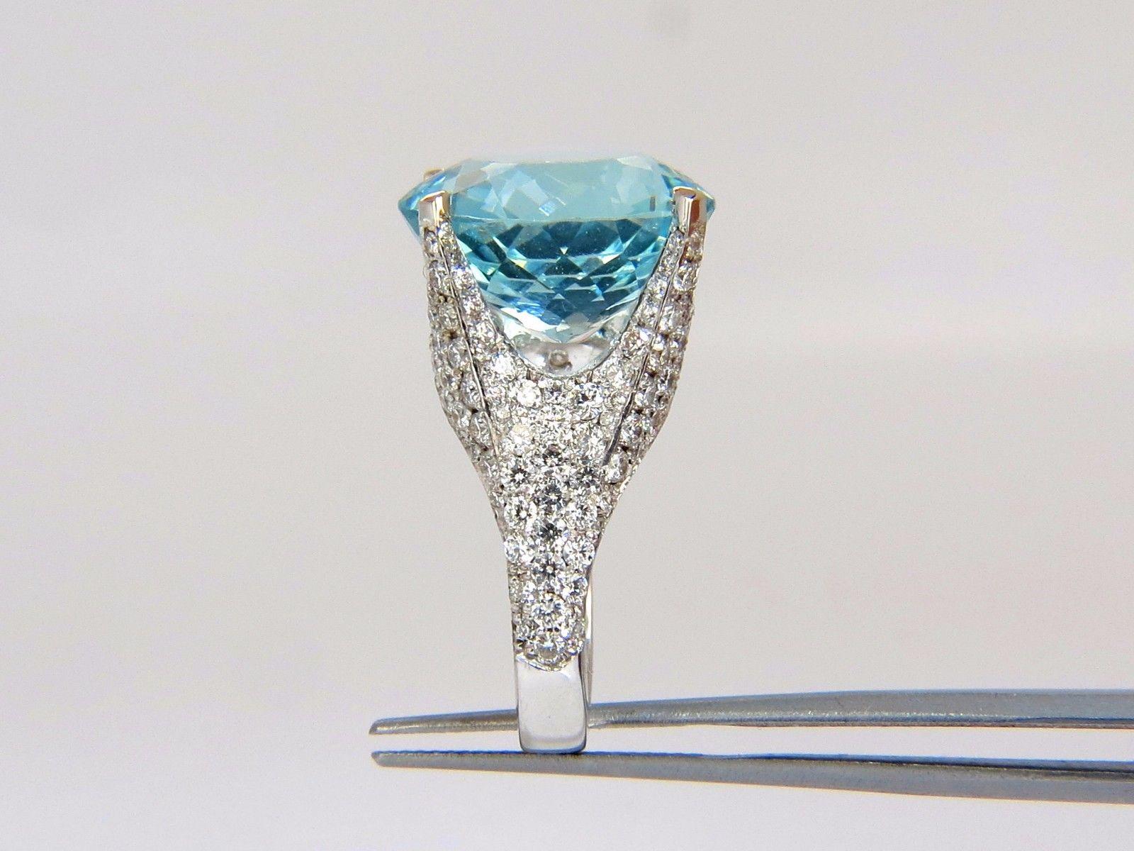 GIA Certified 16.65ct Natural Aquamarine & diamonds ring Raised Crown 18kt 1