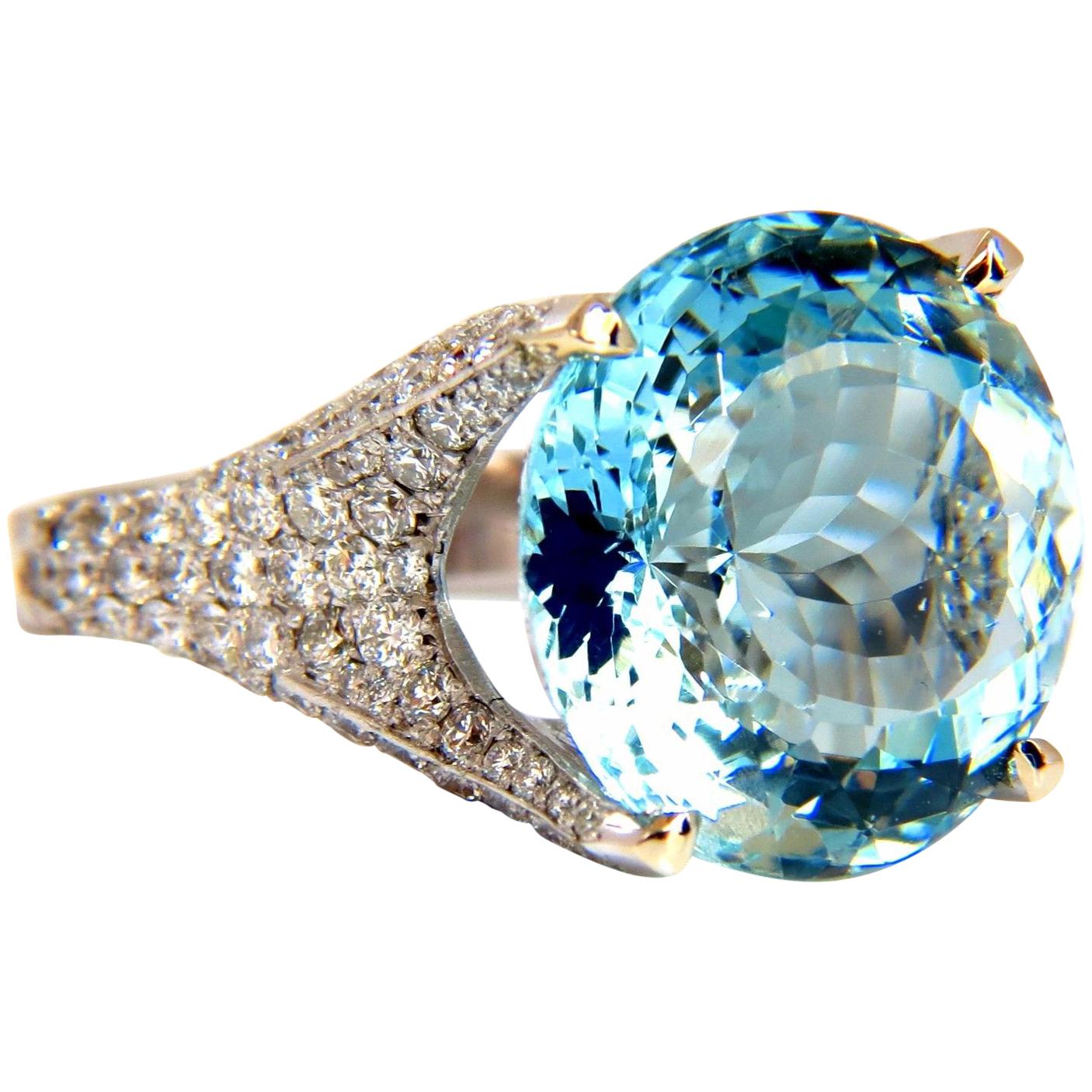 GIA Certified 16.65ct Natural Aquamarine & diamonds ring Raised Crown 18kt