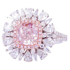 Bague de fiançailles certifiée GIA 1.66ct Light Pink Cushioncut Natural Color Diamond