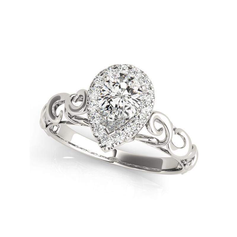 Bague à diamant cathédrale certifiée GIA 1,67 carat Pear Halo Ribbon Neuf - En vente à New York, NY