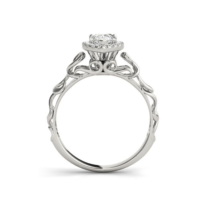 Bague à diamant cathédrale certifiée GIA 1,67 carat Pear Halo Ribbon Pour femmes en vente