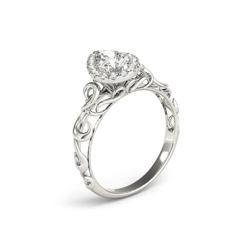 Bague à diamant cathédrale certifiée GIA 1,67 carat Pear Halo Ribbon en vente 1